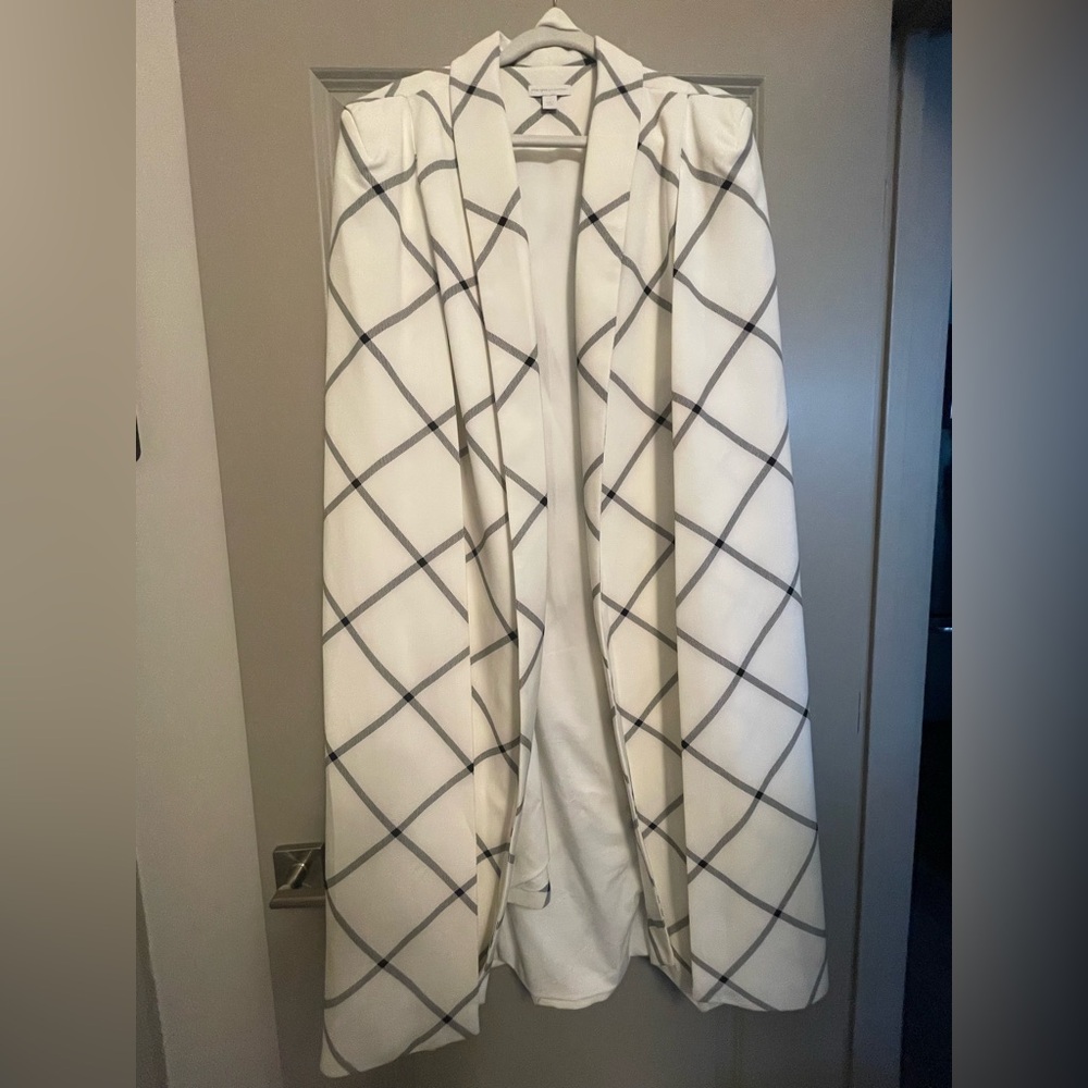 White and Black Windowpane Cape Blazer